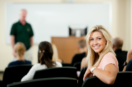 University students in a lecture class.